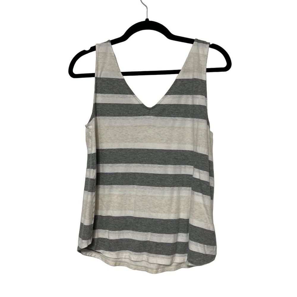 Gap gray and beige striped v-neck sleeveless tank top women’s size large 1516